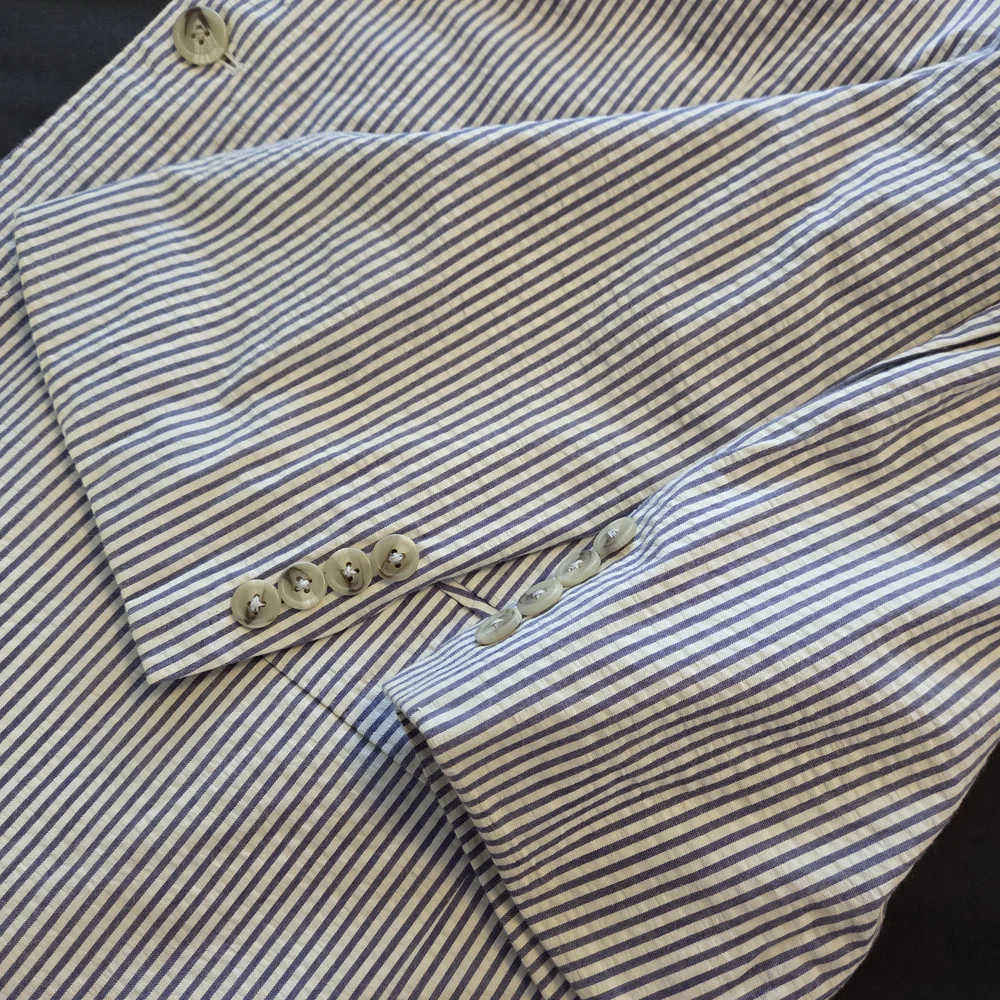 Men's Ibiza Striped Navy Seersucker Blazer - Picture 3 of 12
